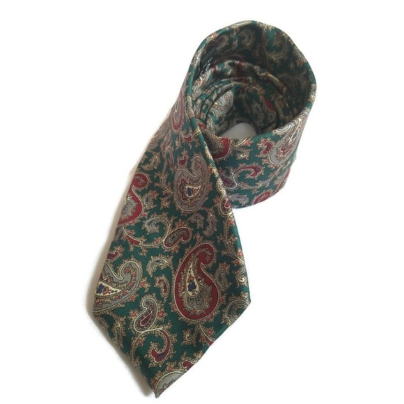 Christian Dior Silk Paisley Tie in Green & Maroon - Picture 4 of 7